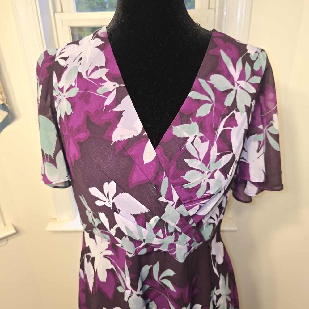 Calvin Klein Chiffon Flutter Sleeve Maxi Dress Womens Size 10 Floral Purple NWOT - Picture 2 of 6